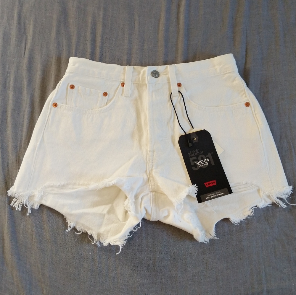 Levi's 501 Cutoff Shorts White